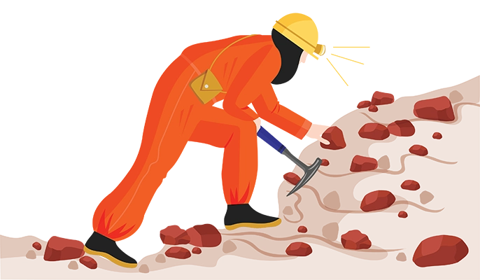 Illustration on woman with pick collecting rocks